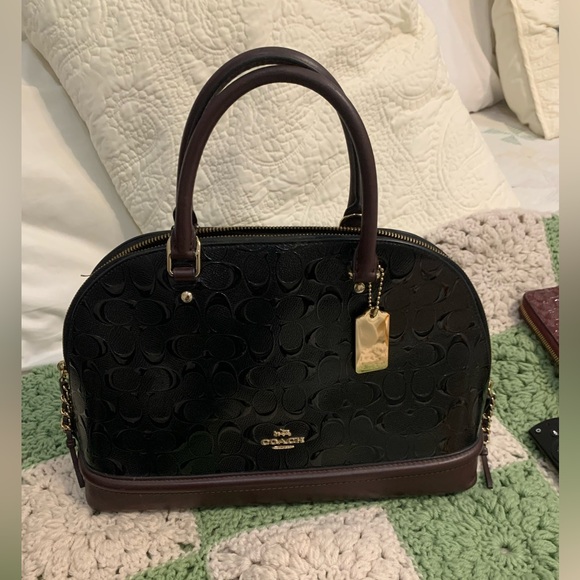 Coach Embossed Patent Black and Brown Women's Satchel Bag only. PreOwned mint - Picture 1 of 10